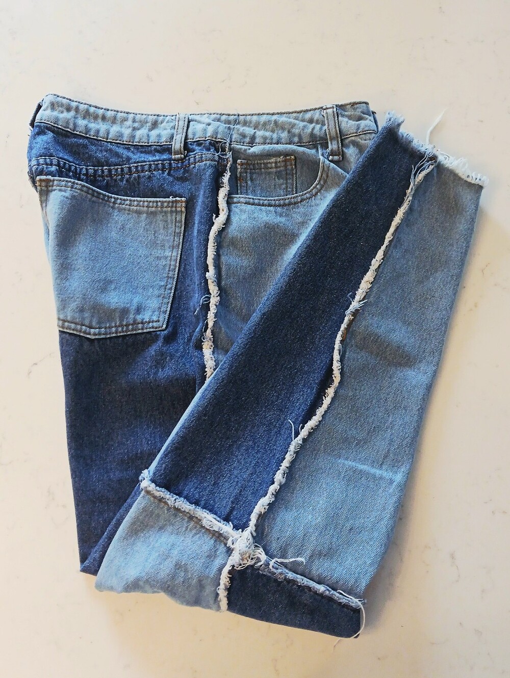 High Rise Light & Dark Wash Patchwork Jeans. Excellent Condition!